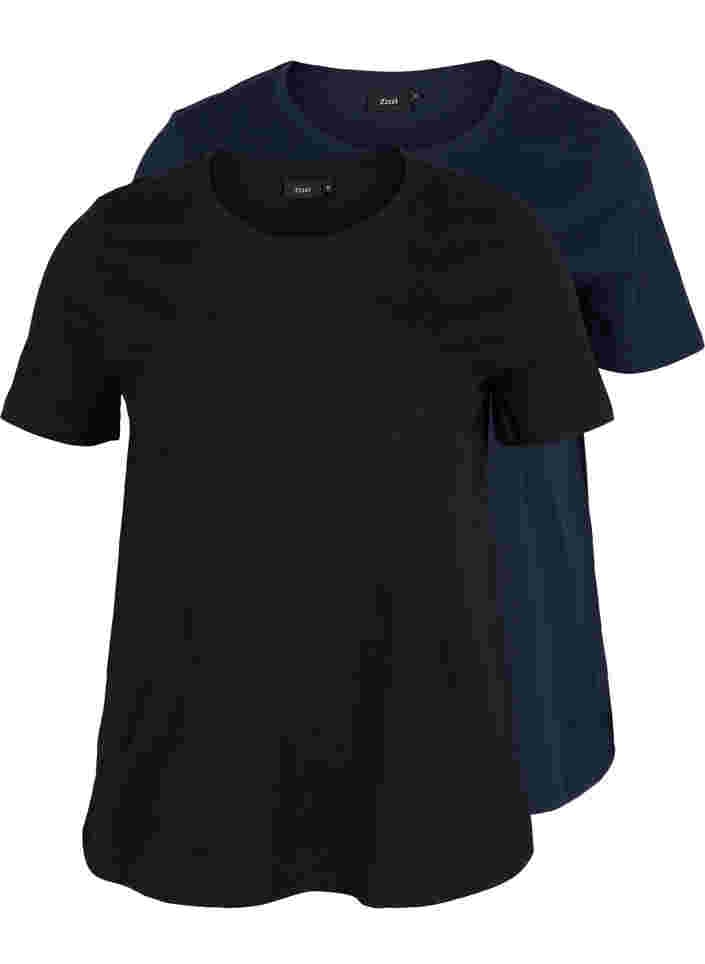2-pak basis t-shirt i bomuld, Black/Navy Blazer, Packshot image number 0