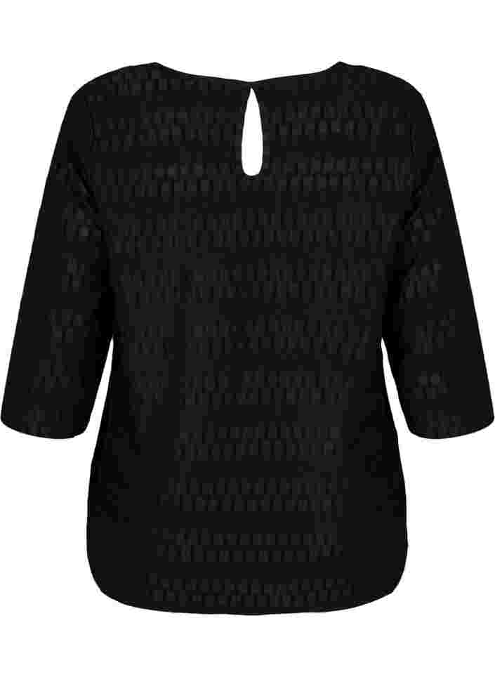 Mønstret bluse med 3/4 ærmer, Black, Packshot image number 1