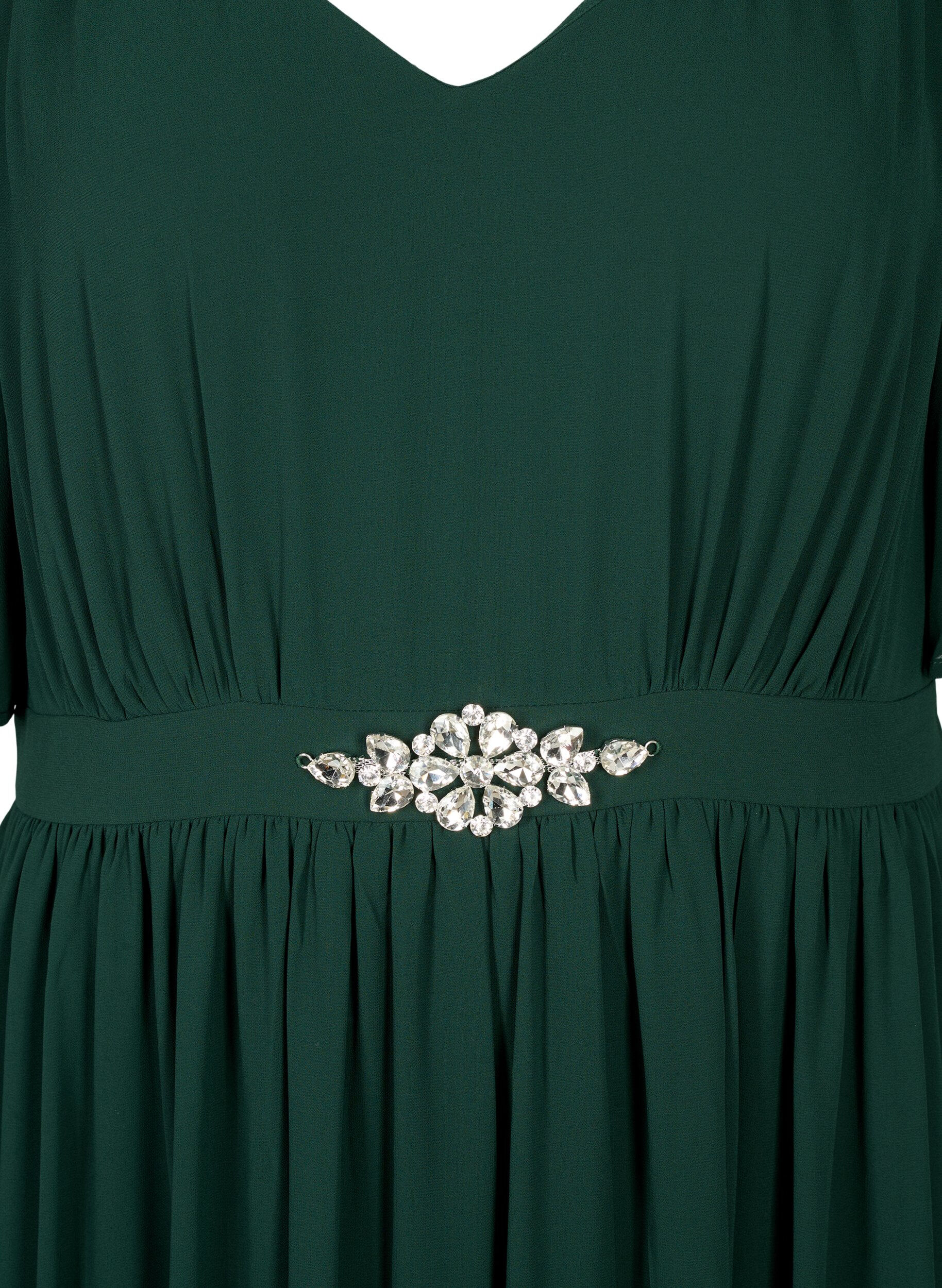 Zizzi Maxikjole med draperinger og korte &aelig;rmer, Scarab, Packshot image number 2