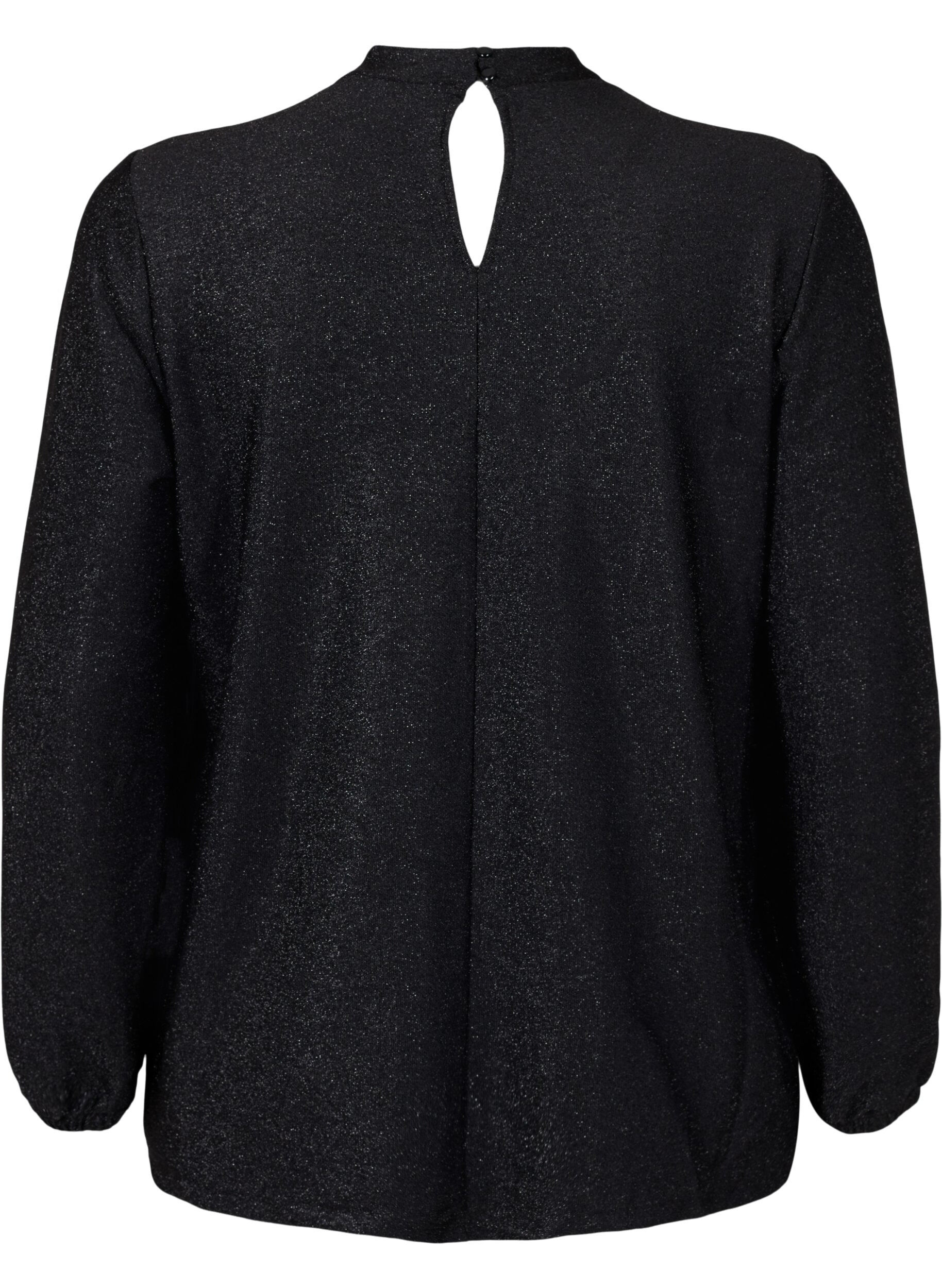Zizzi Lang&aelig;rmet glitterbluse med rund hals og v-detalje, Black Black, Packshot image number 1