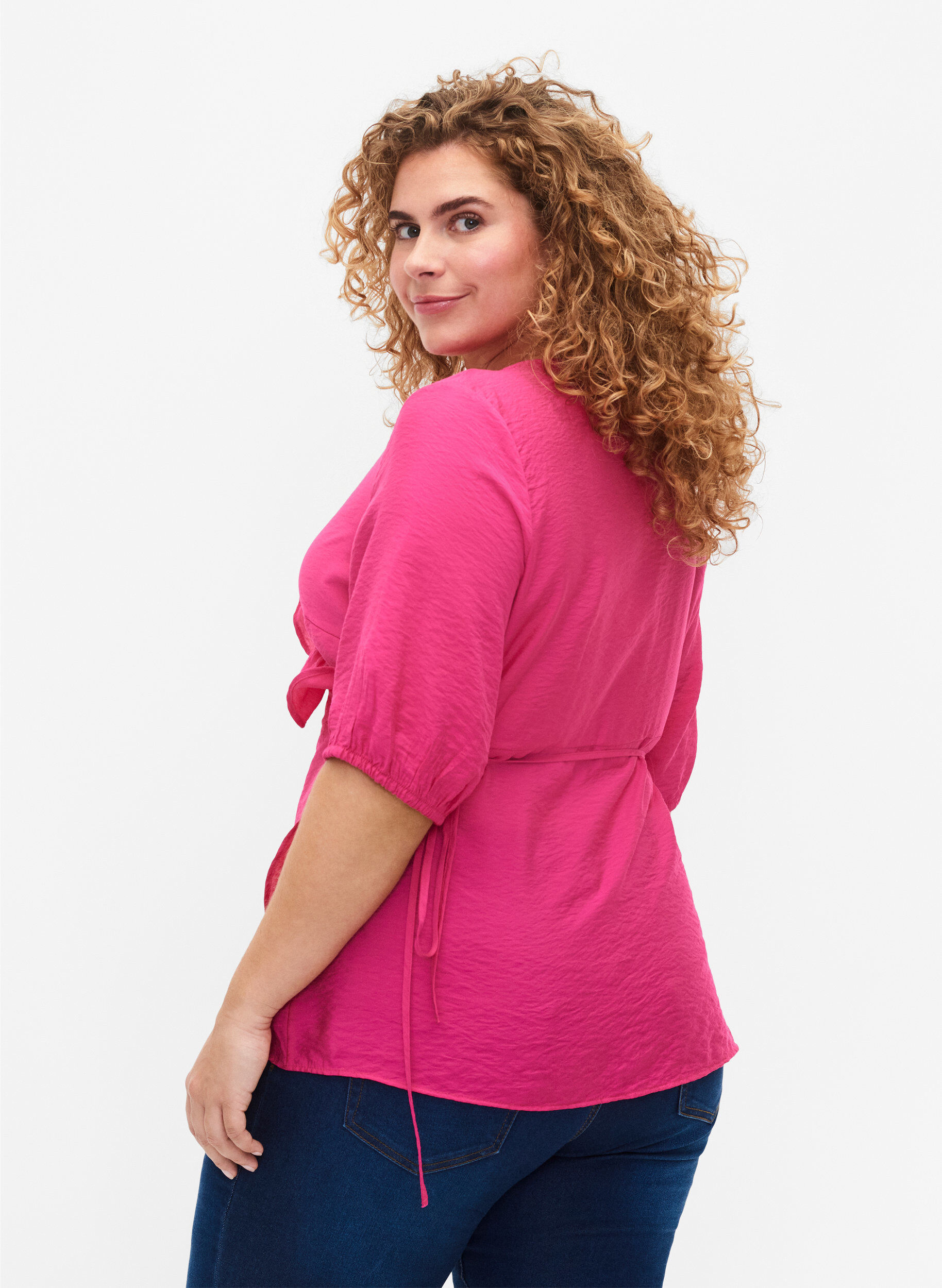 Zizzi Wrap bluse i viskose med 1/2 &aelig;rmer, Beetroot Purple, Model image number 1