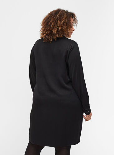 Langærmet kjole med krave og lynlås, Black, Model image number 1