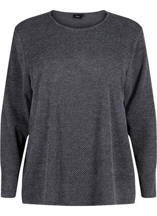 Meleret bluse med rund hals og lange ærmer, Dark Grey, Packshot image number 0
