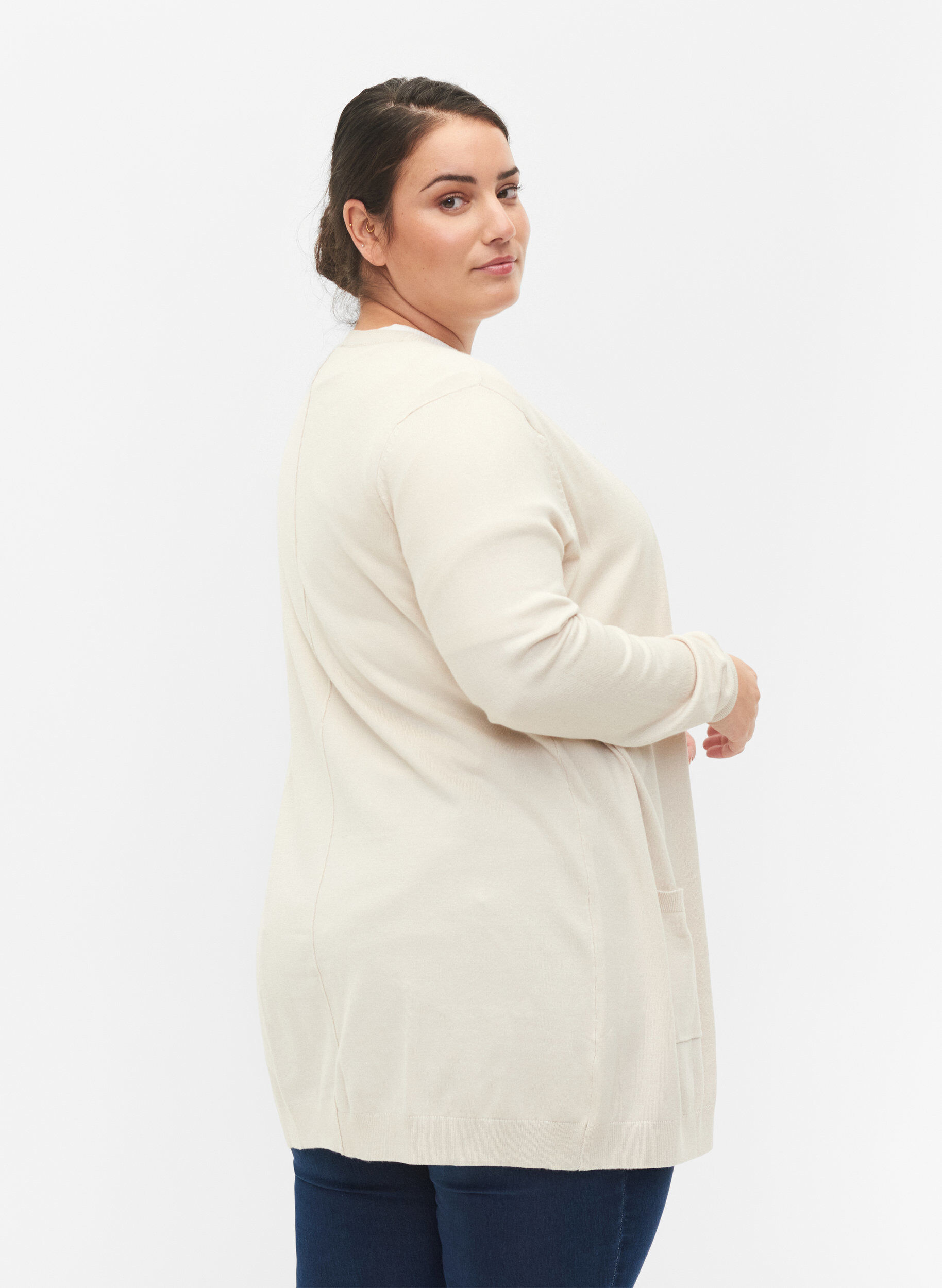 ZizziLang strikcardigan i viskosemix, Beige, Model image number 2