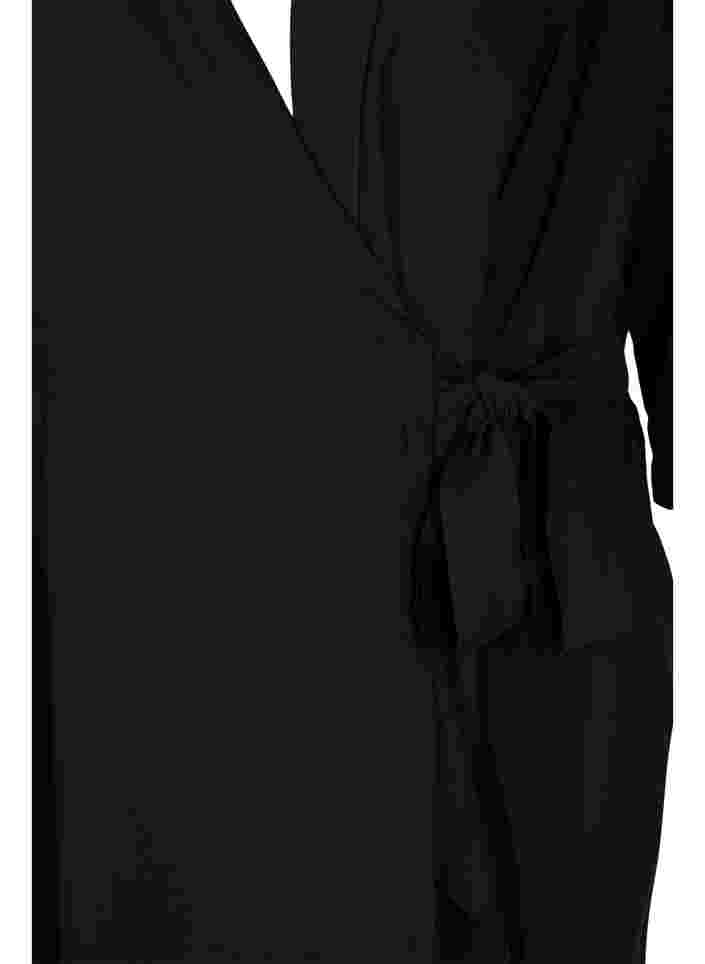 Viskose wrapkjole med 3/4 ærmer, Black, Packshot image number 2