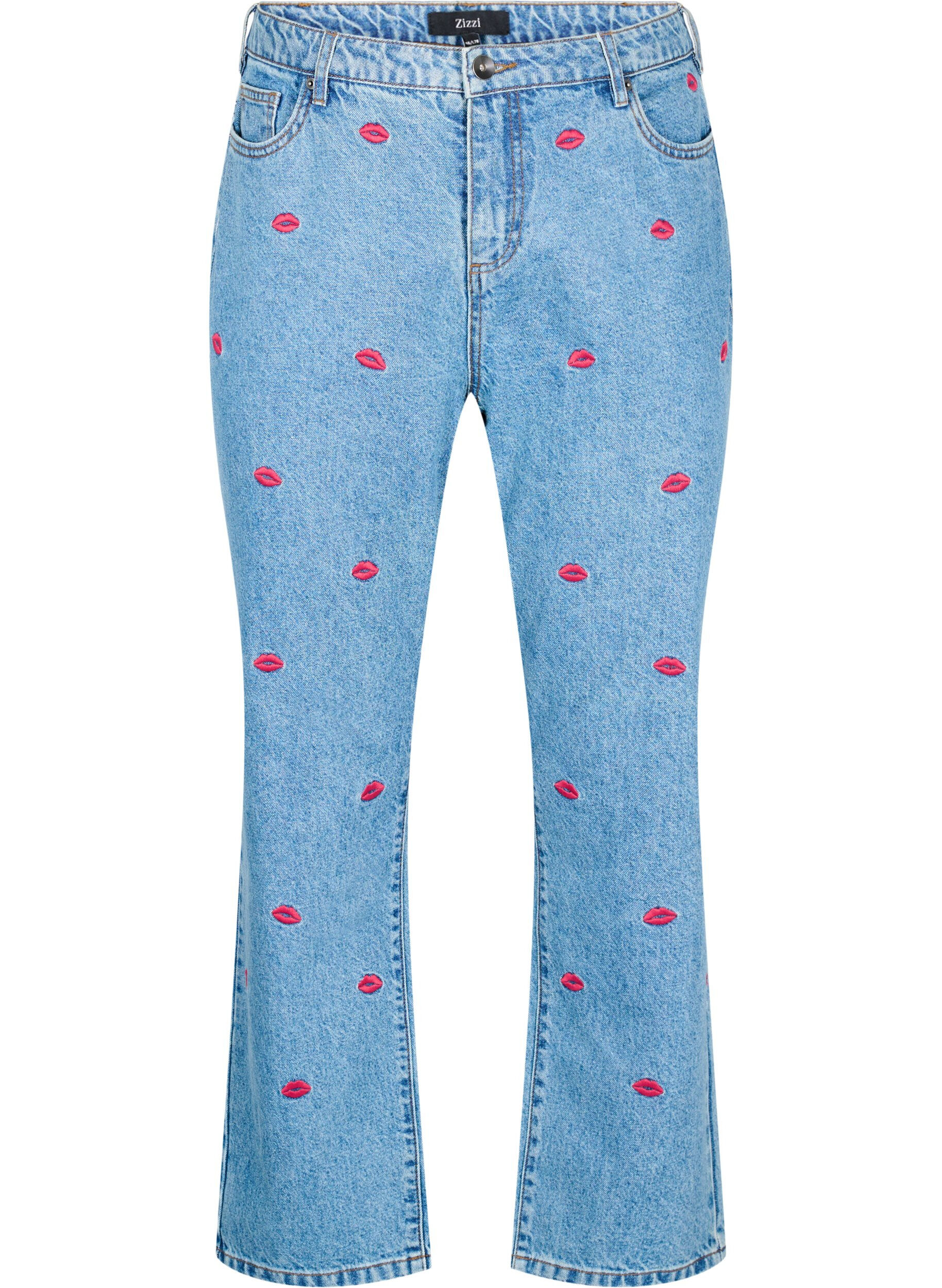 Zizzi H&oslash;jtaljede Gemma jeans med margueritter, Bl&aring;, Packshot image number 0