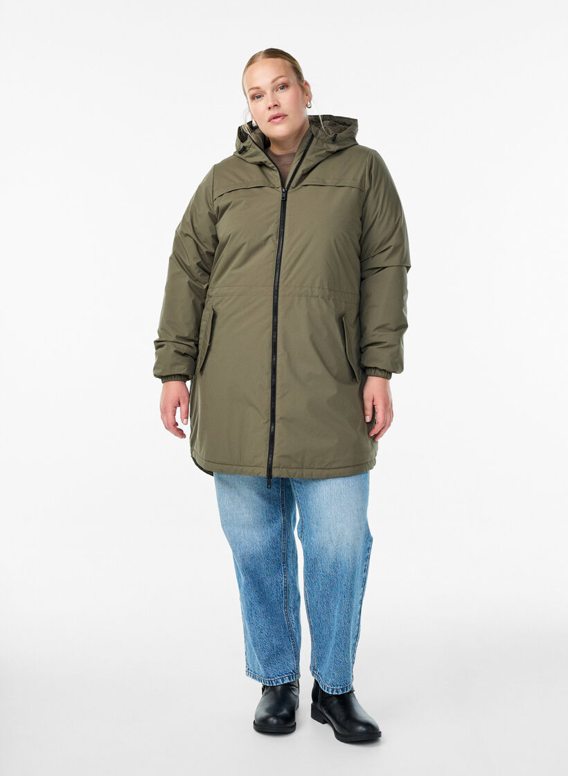Let vatteret parka med hætte , Grøn, Model image number 1