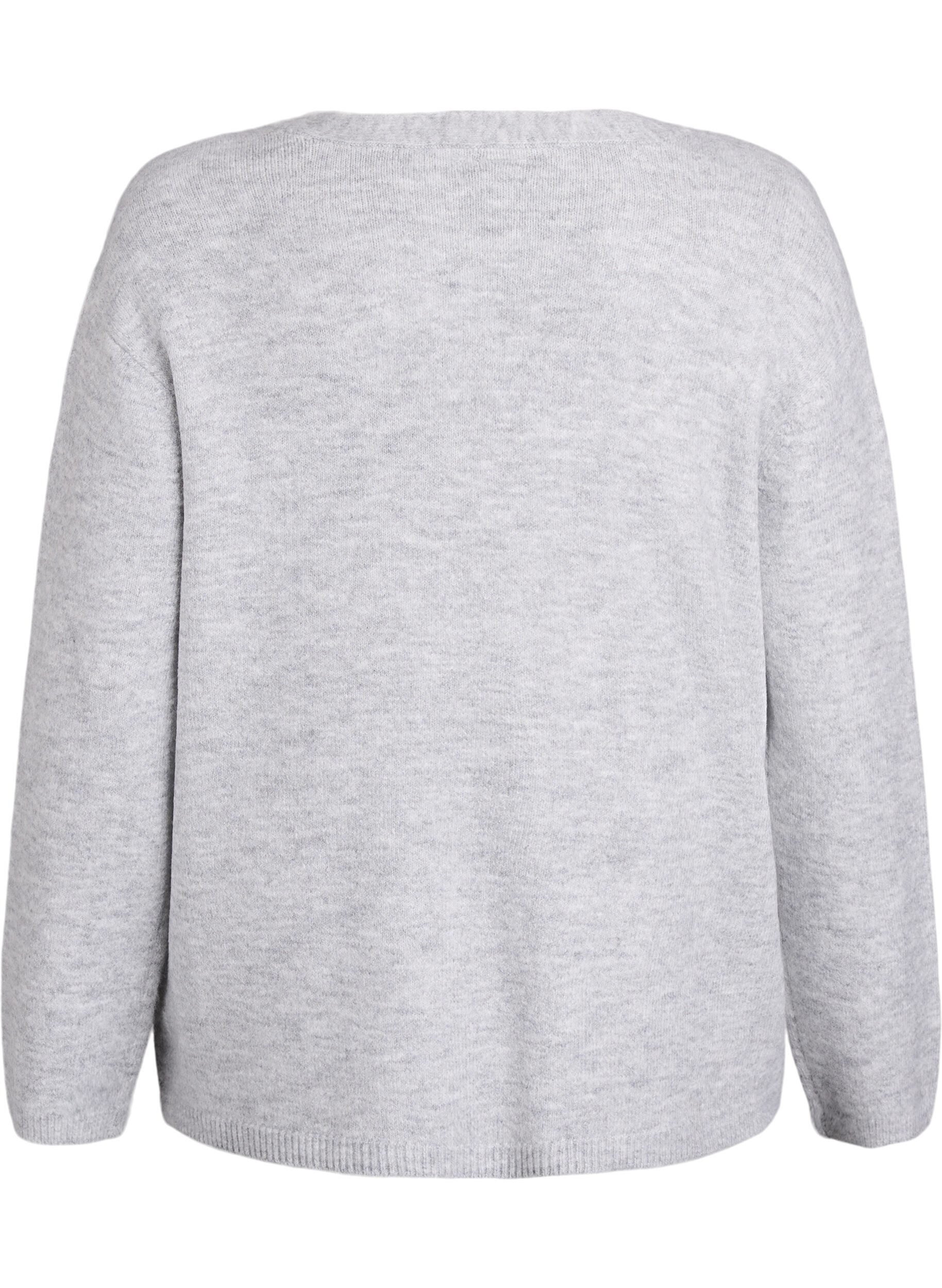 Zizzi Cardigan med V-hals og broderede blomster, Gr&aring;, Packshot image number 1