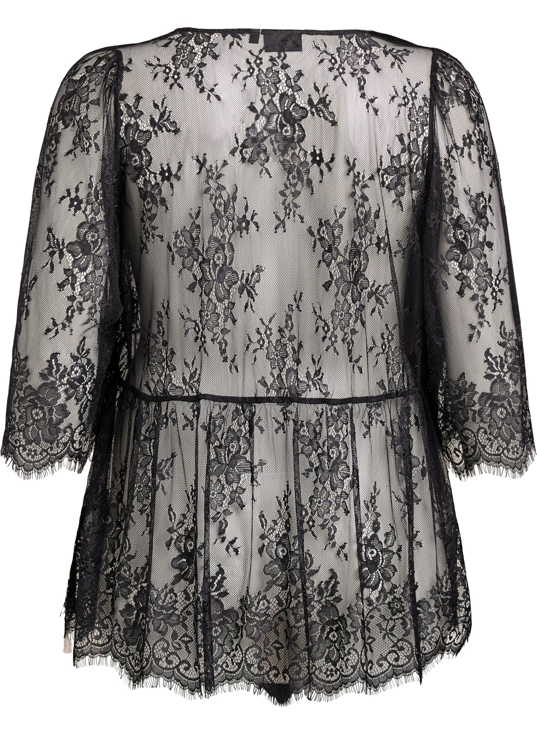 Zizzi Blonde top med bindedetalje og 3/4 &aelig;rmer, Sort, Packshot image number 1