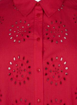Skjortebluse med broderi anglaise og 3/4 ærmer, Tango Red, Packshot image number 2