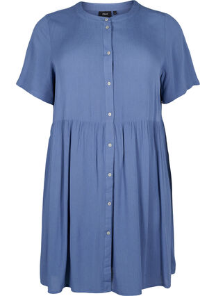 A-formet viskose kjole med korte ærmer, Moonlight Blue, Packshot image number 0