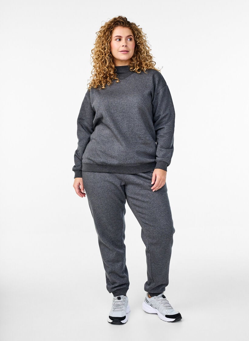 Sweatshirt med høj krave og lange ærmer, Grå, Model image number 1