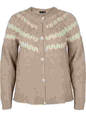 Mønstret strik cardigan med uld