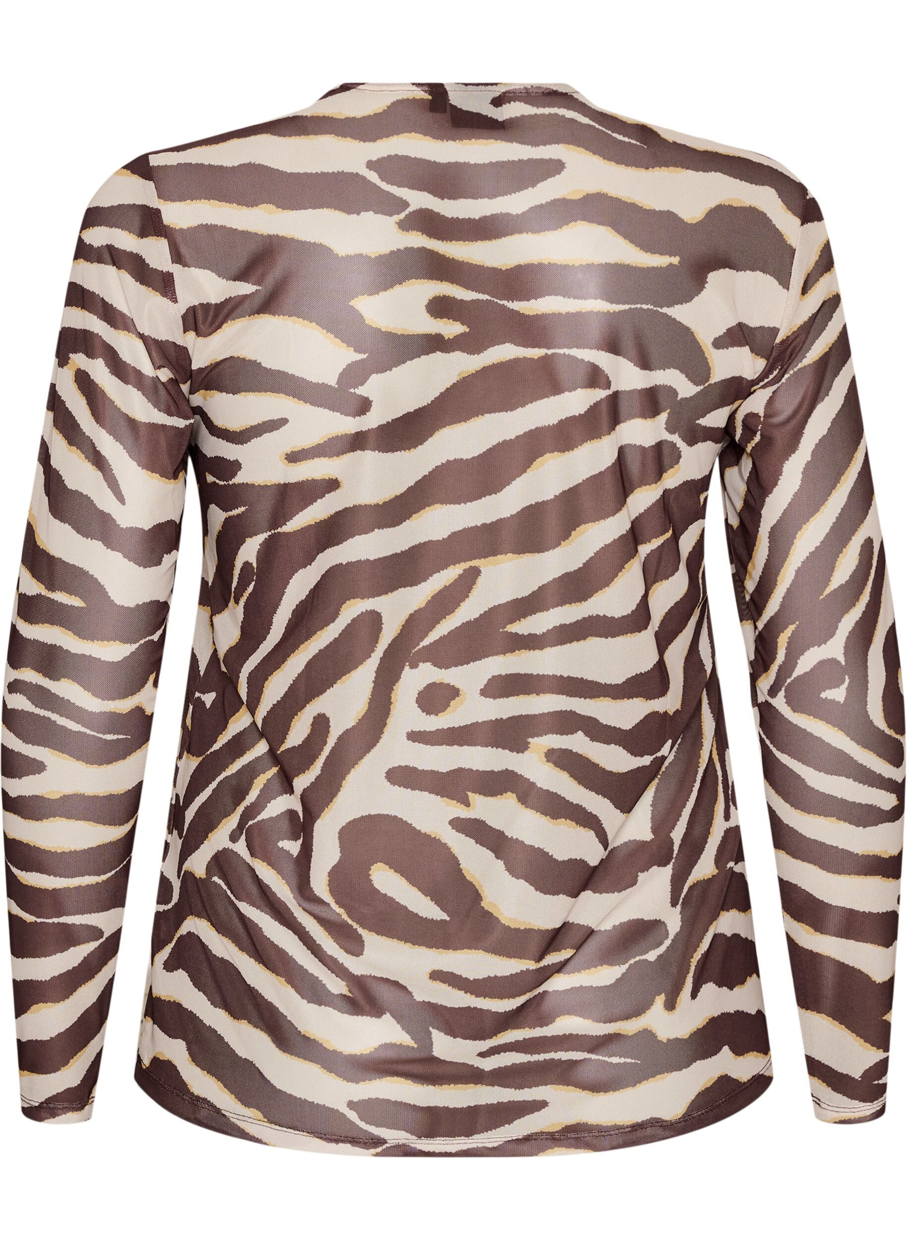 ZizziMeshbluse med print, Brun, Packshot image number 1
