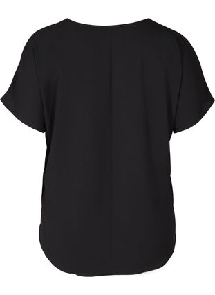 Bluse med korte ærmer og rund halsudskæring, Black, Packshot image number 1