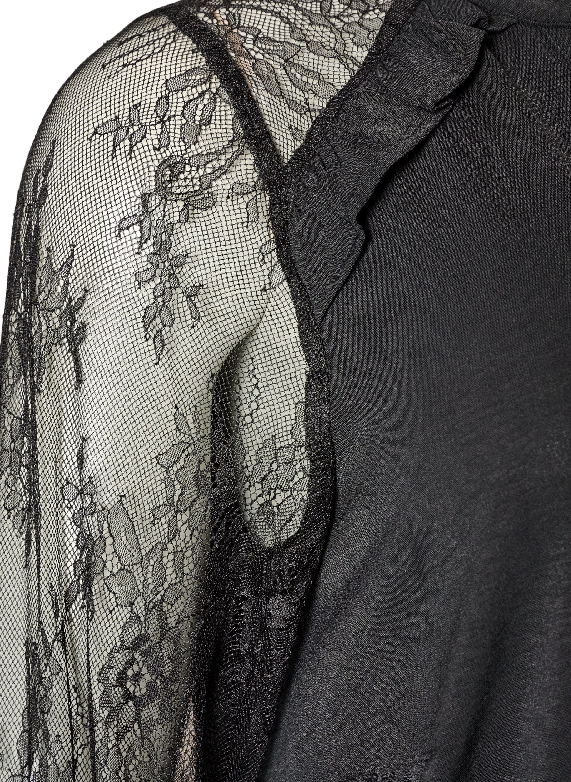 ZizziTunika med transparente blonde&aelig;rmer, Sort, Packshot image number 3