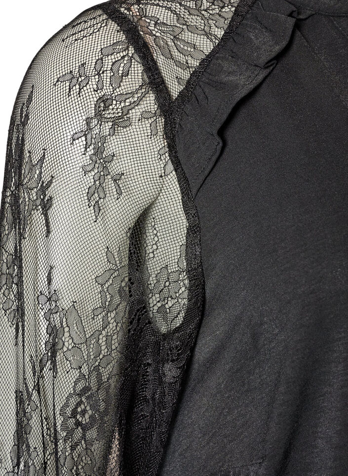 Tunika med transparente blonde&aelig;rmer, Sort, Packshot image number 3