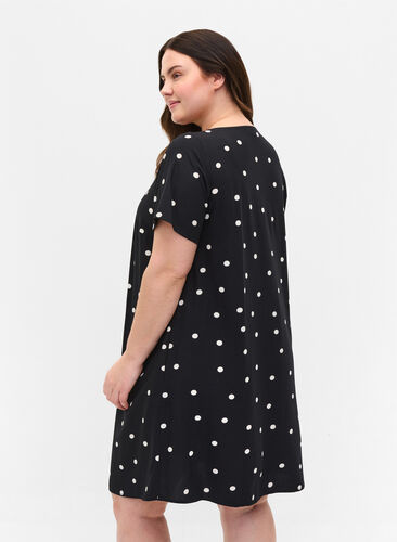 Prikket viskose kjole med korte ærmer, Black Dot, Model image number 1
