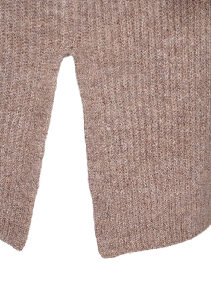 FLASH - Ribstrikket cardigan med slidser, Brown Lentil Melange, Packshot image number 3