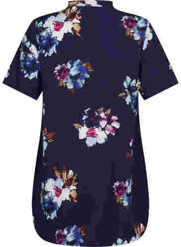 FLASH - Blomstret tunika med korte ærmer, Big Blue Flower, Packshot image number 1