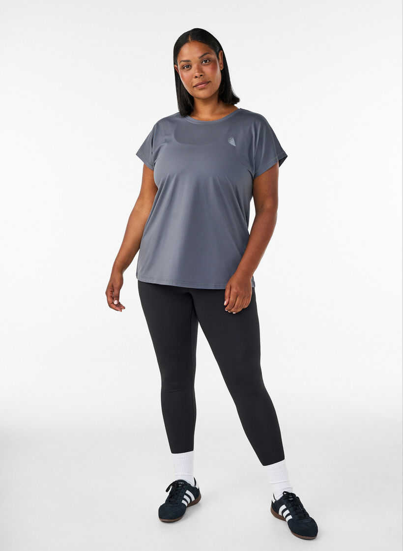Ensfarvet tr&aelig;nings t-shirt, Gr&aring;, Model image number 1