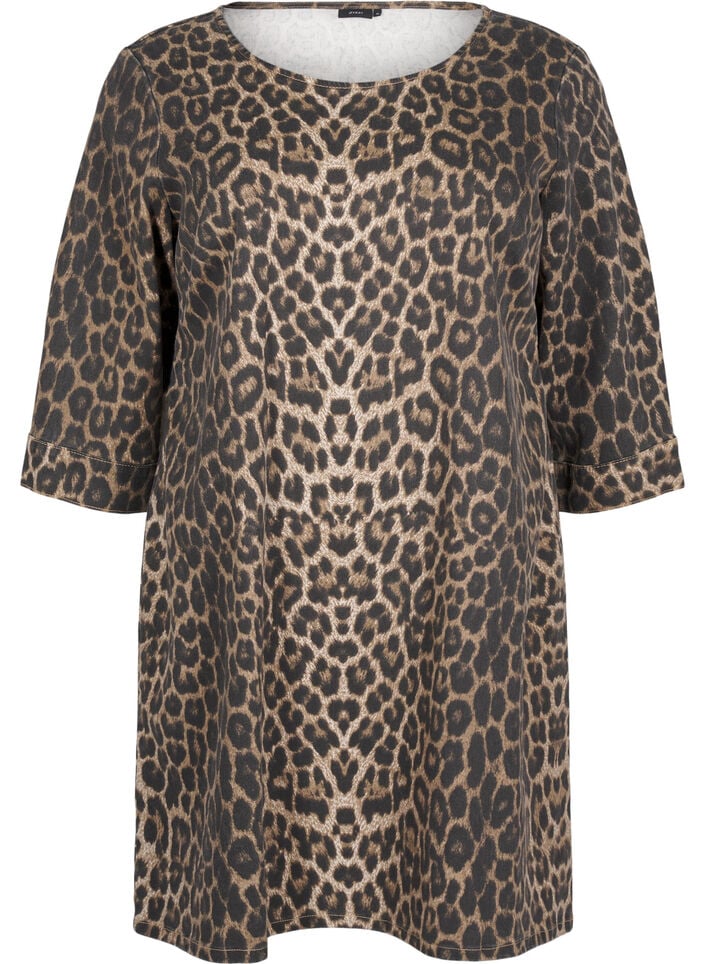 Denimkjole med leopardprint, Leo AOP, Packshot image number 0