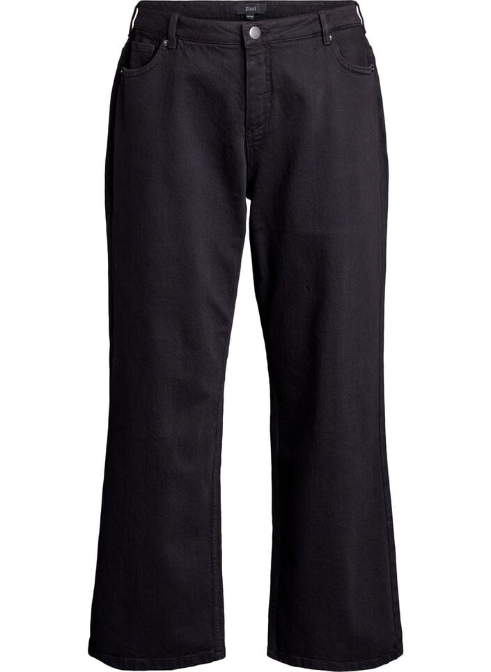 Wide leg jeans med høj talje, Sort, Packshot image number 0