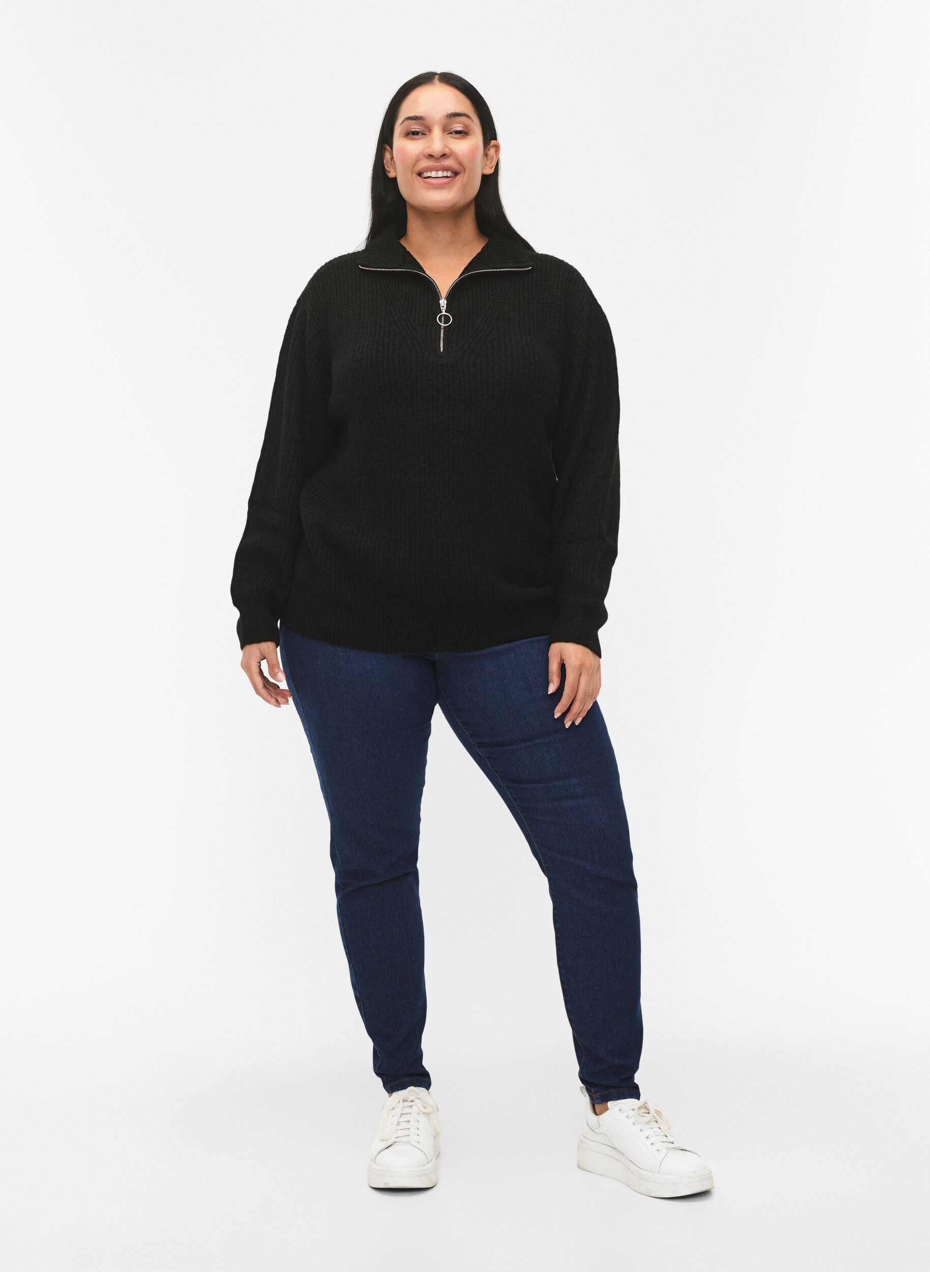 Zizzi FLASH - Striktr&oslash;je med h&oslash;j hals og lynl&aring;s, Sort, Model image number 1