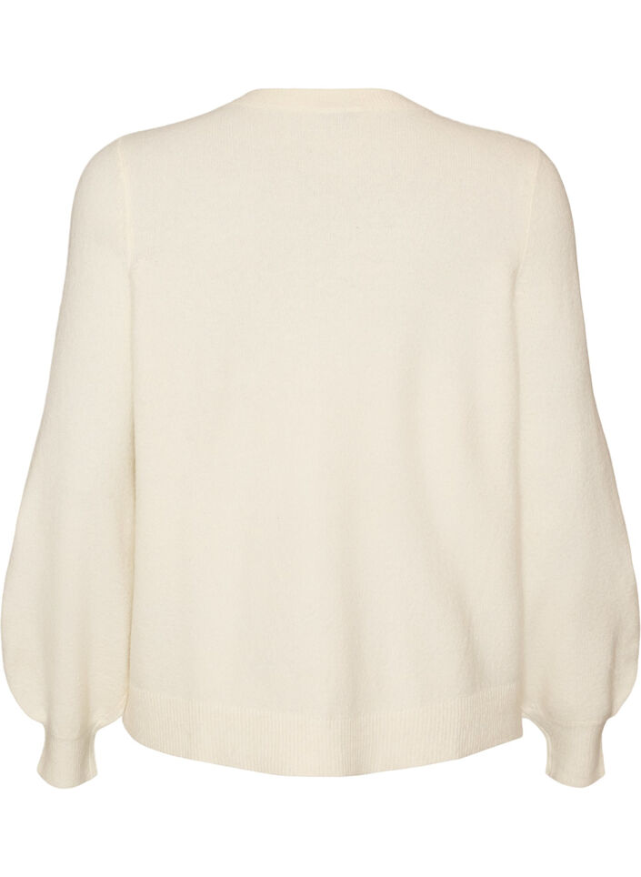 Cardigan i bl&oslash;d strik med guldfarvede knapper, Vanilla, Packshot image number 1