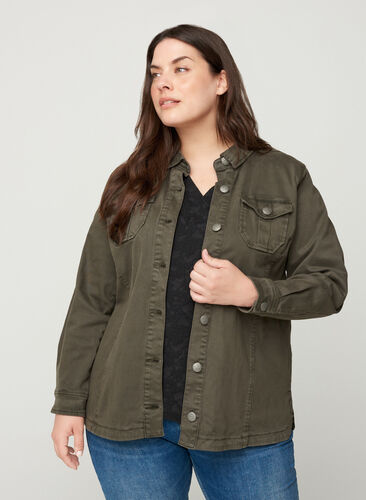 Kort jakke i bomuld, Army Green, Model image number 0