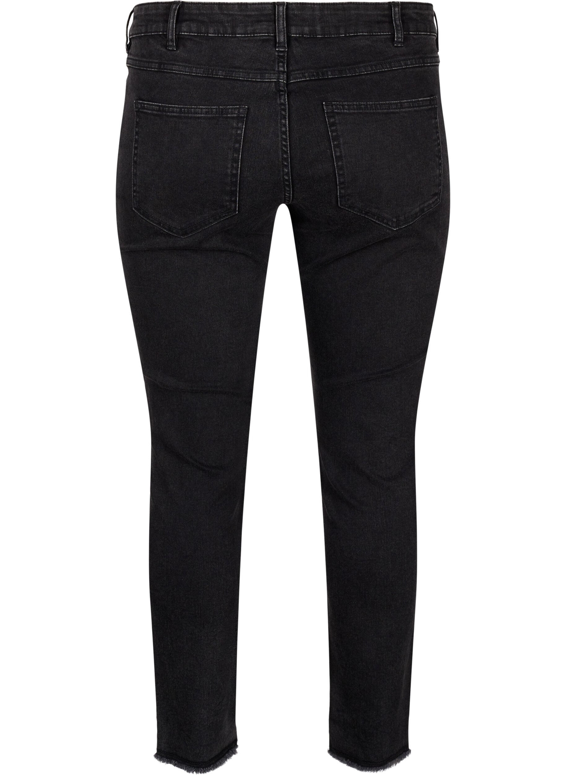 Zizzi Cropped Emily jeans med r&aring; kant forneden, Dark Grey Denim, Packshot image number 1