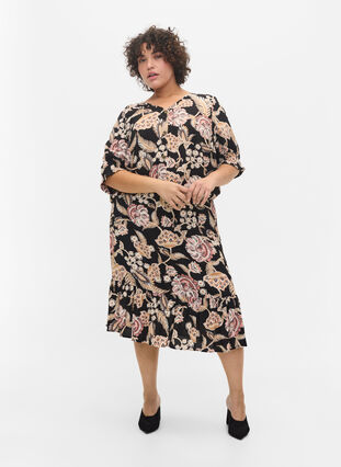 Printet viskose nederdel med flæsekant, Paisley Flower, Model image number 2