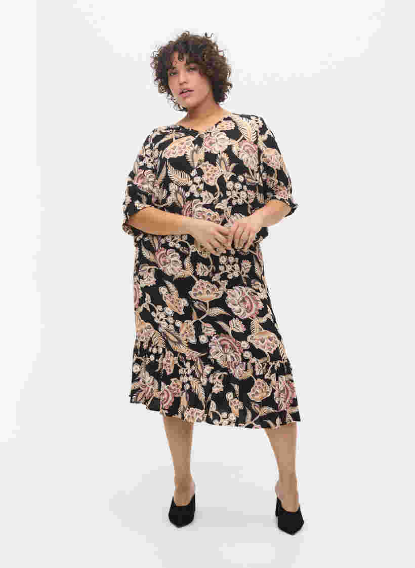 Printet viskose nederdel med flæsekant, Paisley Flower, Model image number 2