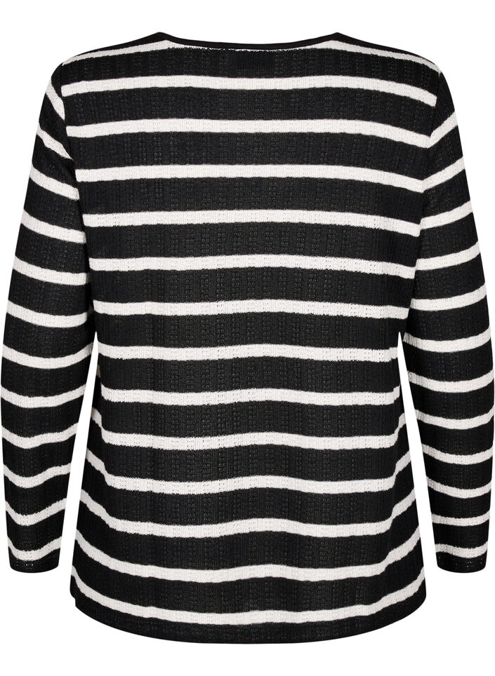 Bluse med striber og lange ærmer, Black Sand Stripe, Packshot image number 1