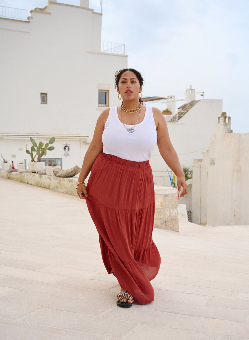 Lang nederdel med elastik i taljen, R&oslash;d, Image image number 0