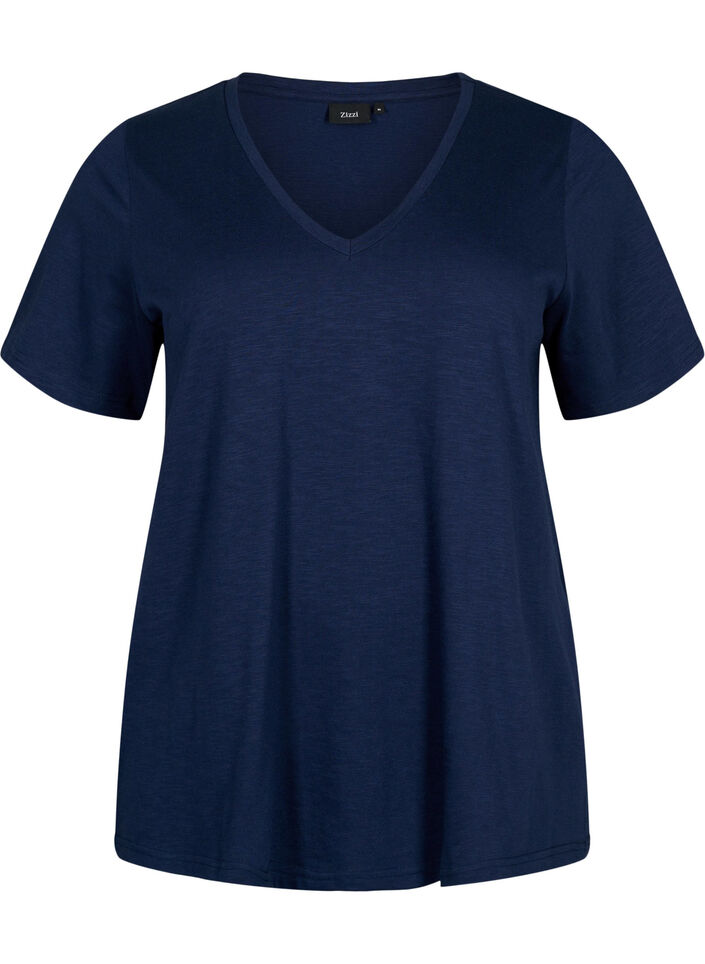 Kort&aelig;rmet basis t-shirt med v-hals, Bl&aring;, Packshot image number 0