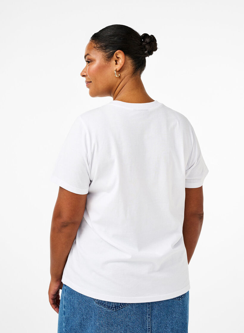 Basis t-shirt i bomuld med rund hals, Hvid, Model