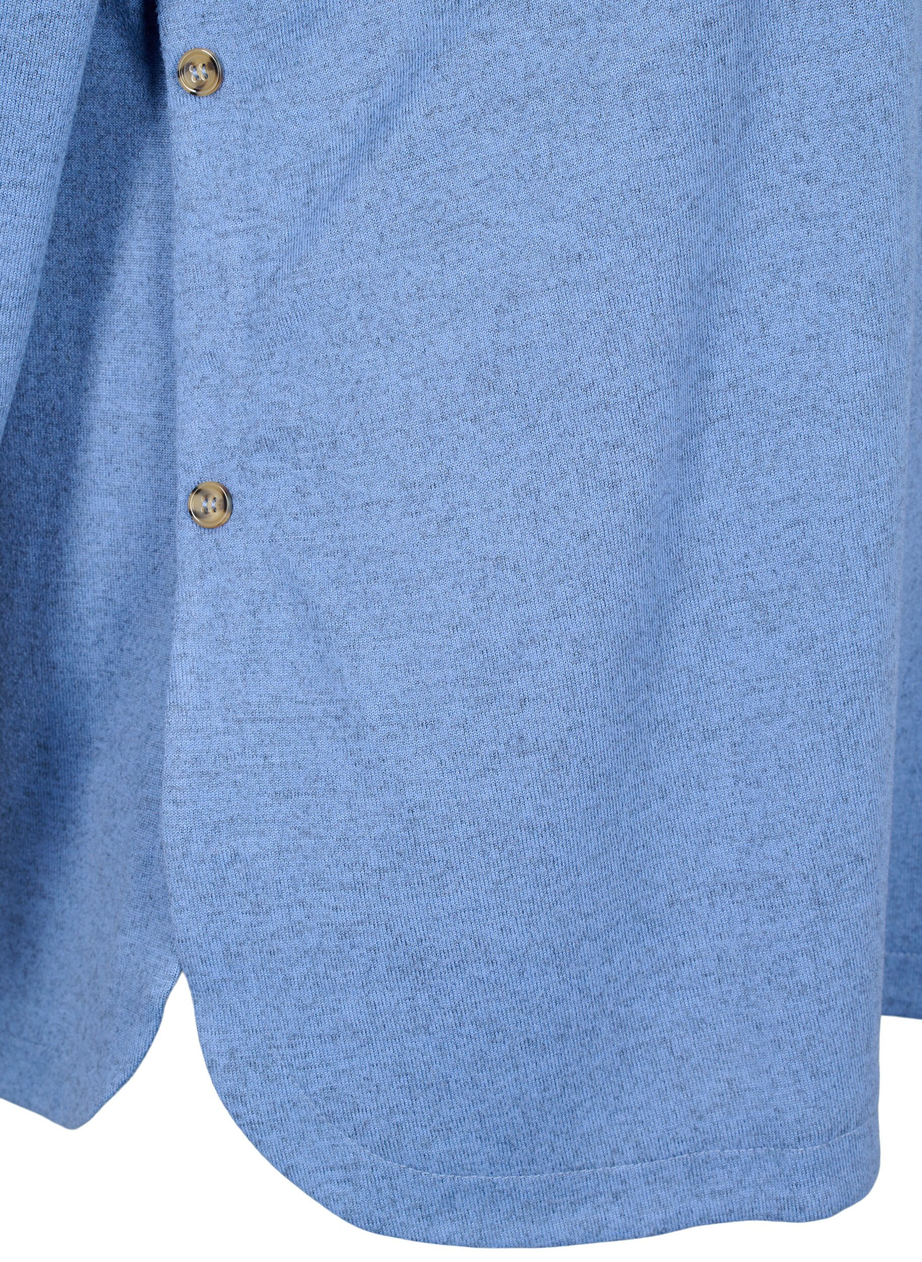 Zizzi Meleret bluse med knapper, Colony Blue Melange, Packshot image number 3
