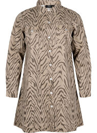 Langærmet denimkjole med leopardprint, Brown Zebra AOP