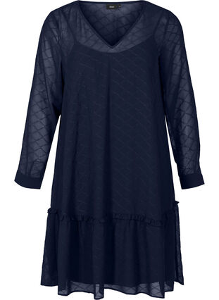 Langærmet kjole med struktur, Mood Indigo, Packshot image number 0