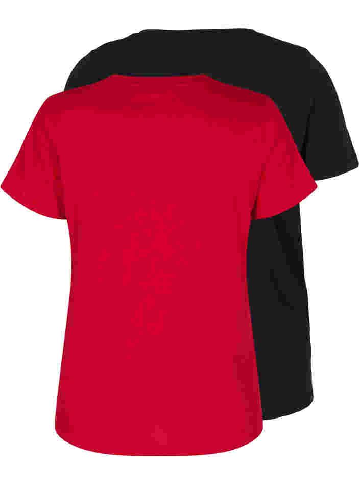 2-pak basis t-shirt i bomuld, Tango Red/Black, Packshot image number 1