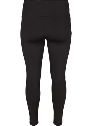 Ensfarvet leggings med lynlås, Black, Packshot image number 1