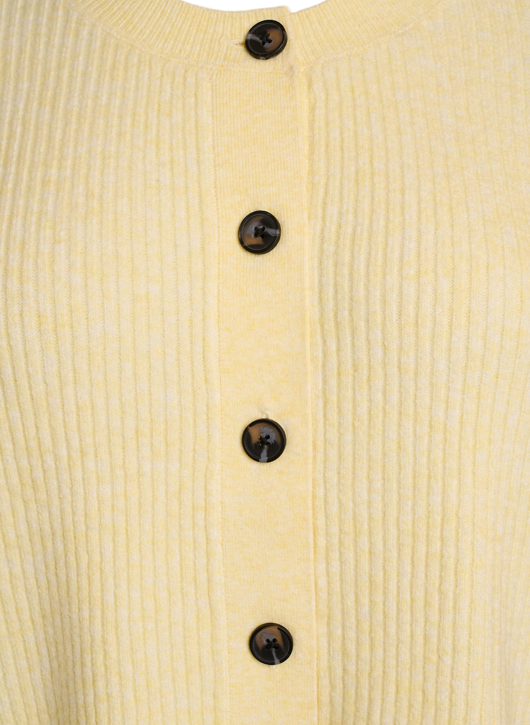 Zizzi Ribstrikket cardigan med knapper, Gul, Packshot image number 2
