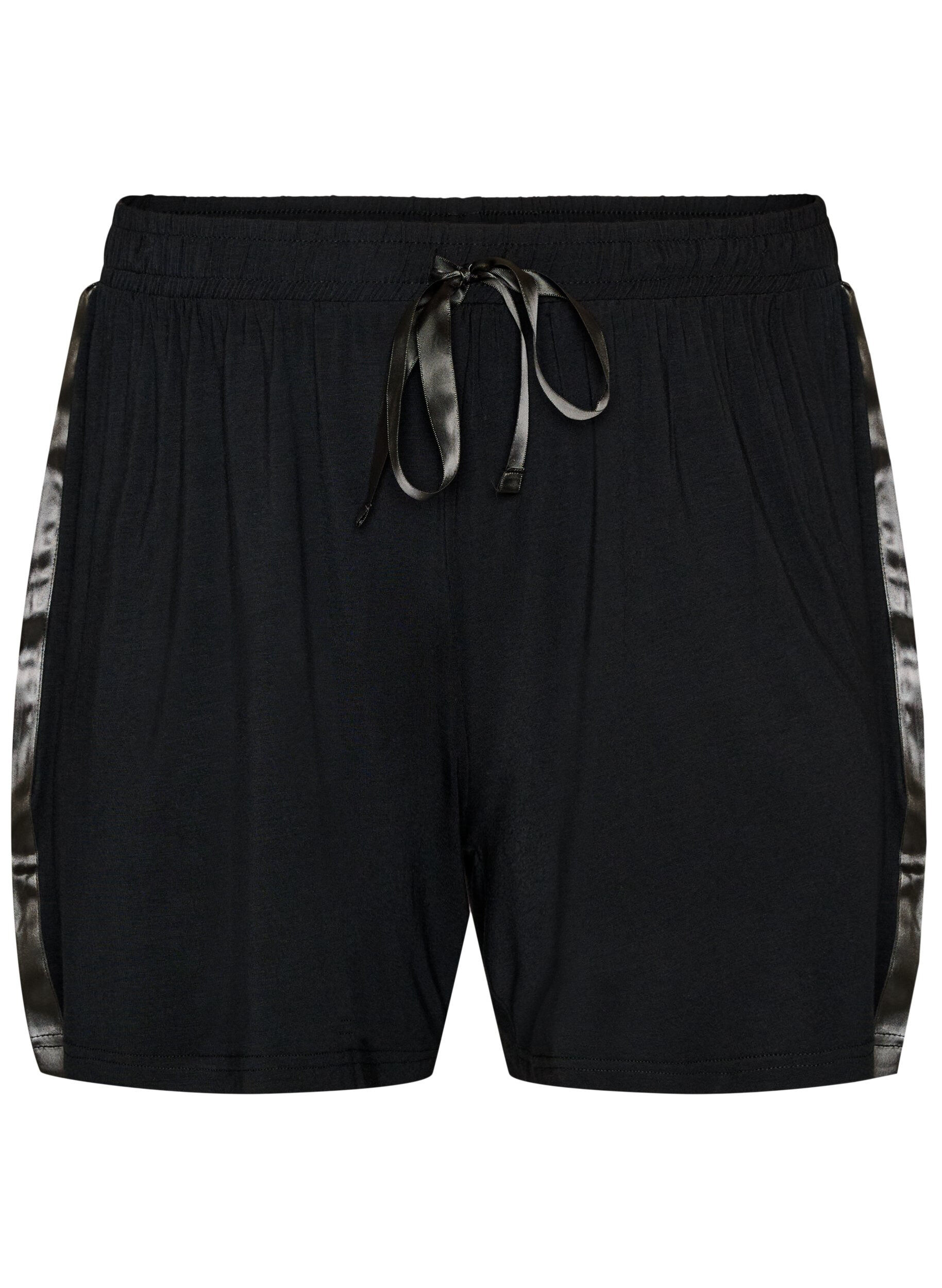 ZizziNatshorts i modal med kontrastb&aring;nd, Sort, Packshot image number 0