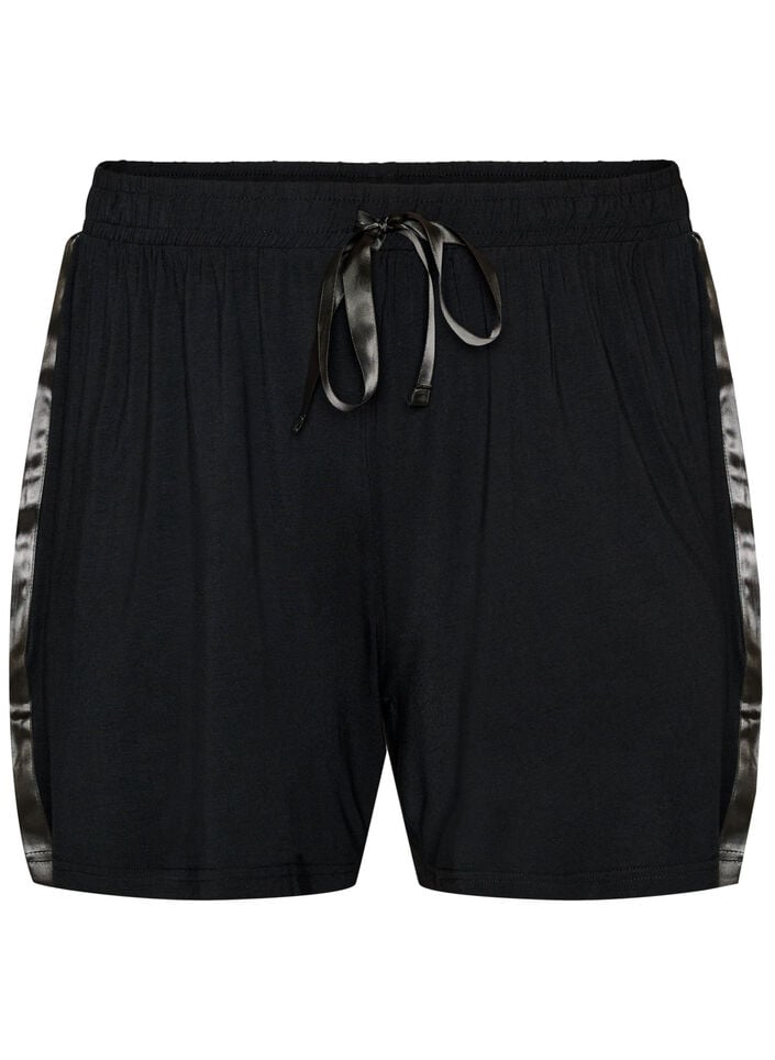 Natshorts i modal med kontrastb&aring;nd, Sort, Packshot image number 0