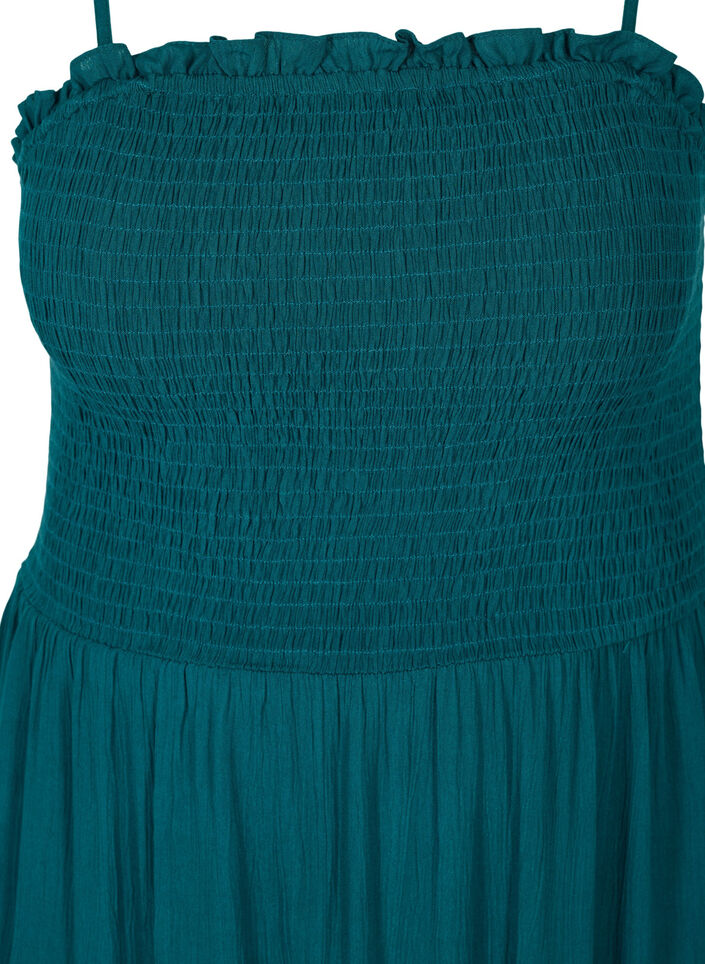 Viskose strandkjole med smock og broderi anglaise, Deep Teal, Packshot image number 2