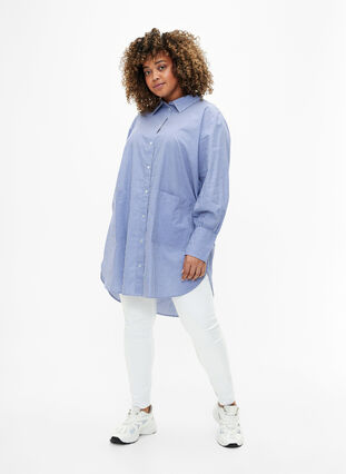 Løstsiddende skjorte i bomuld med striber, Baja Blue Stripe, Model image number 2