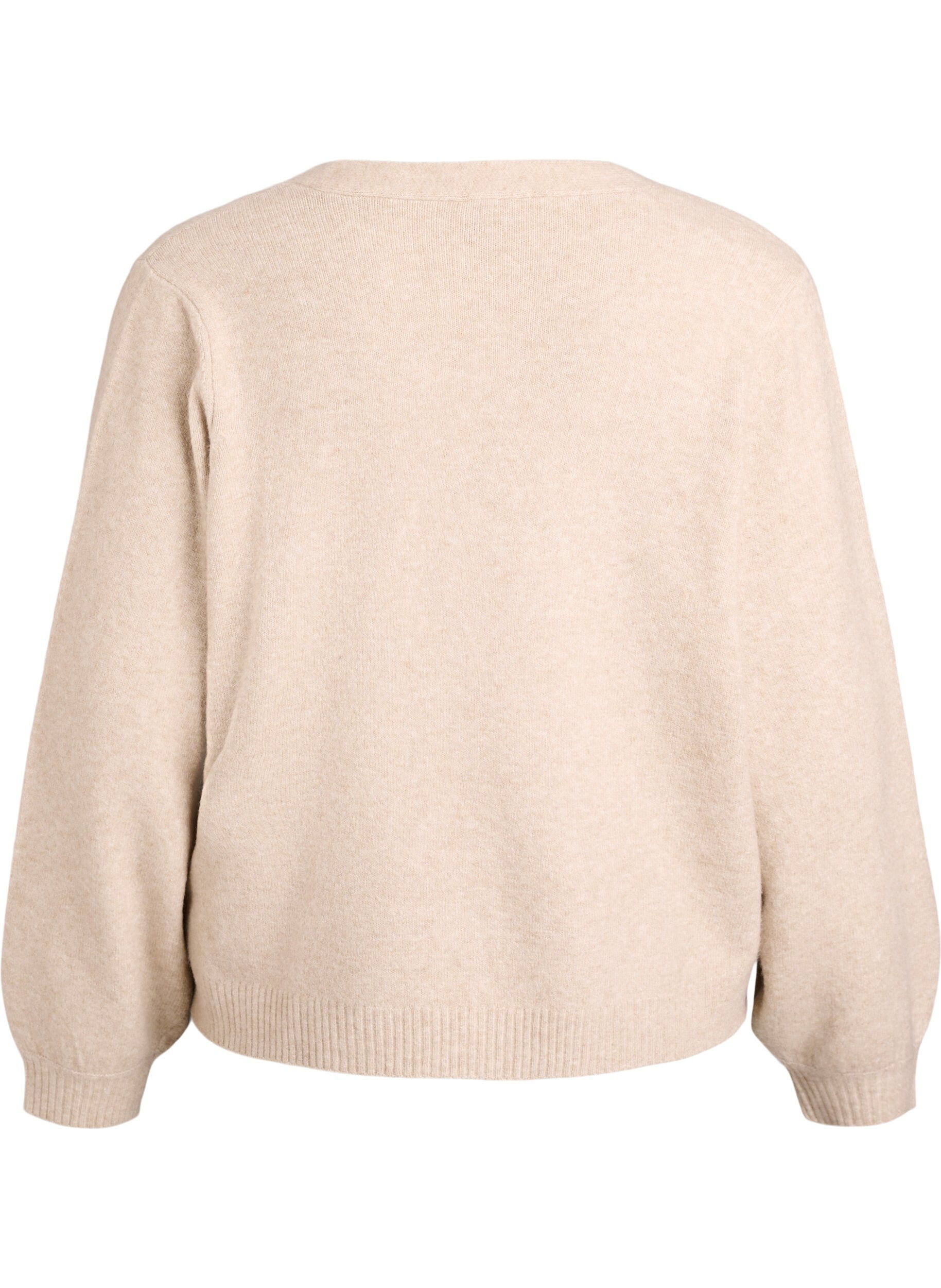 Zizzi Strik cardigan med uld og sl&oslash;jfeknapper, Beige, Packshot image number 1