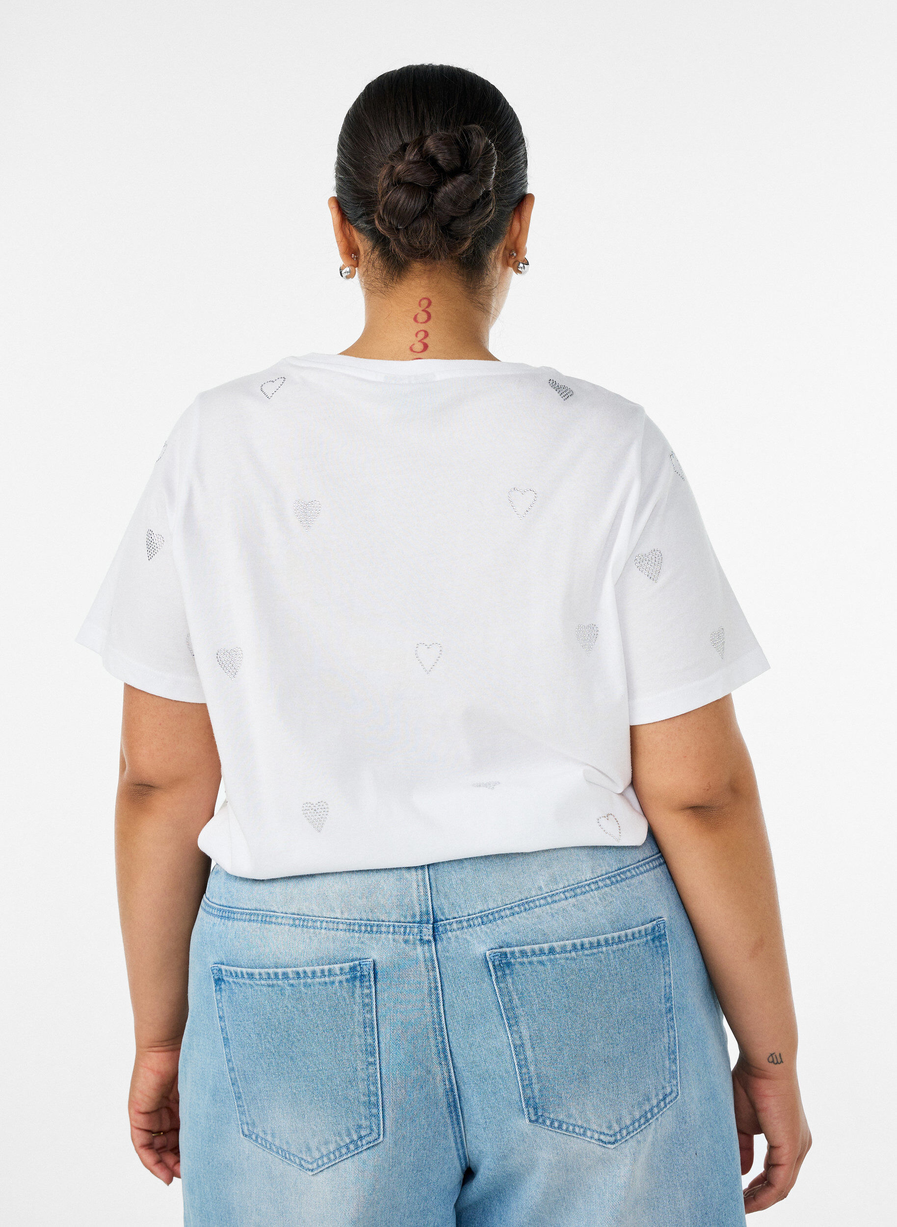 ZizziT-shirt i &oslash;kologisk bomuld med hjerter, Hvid, Model image number 2