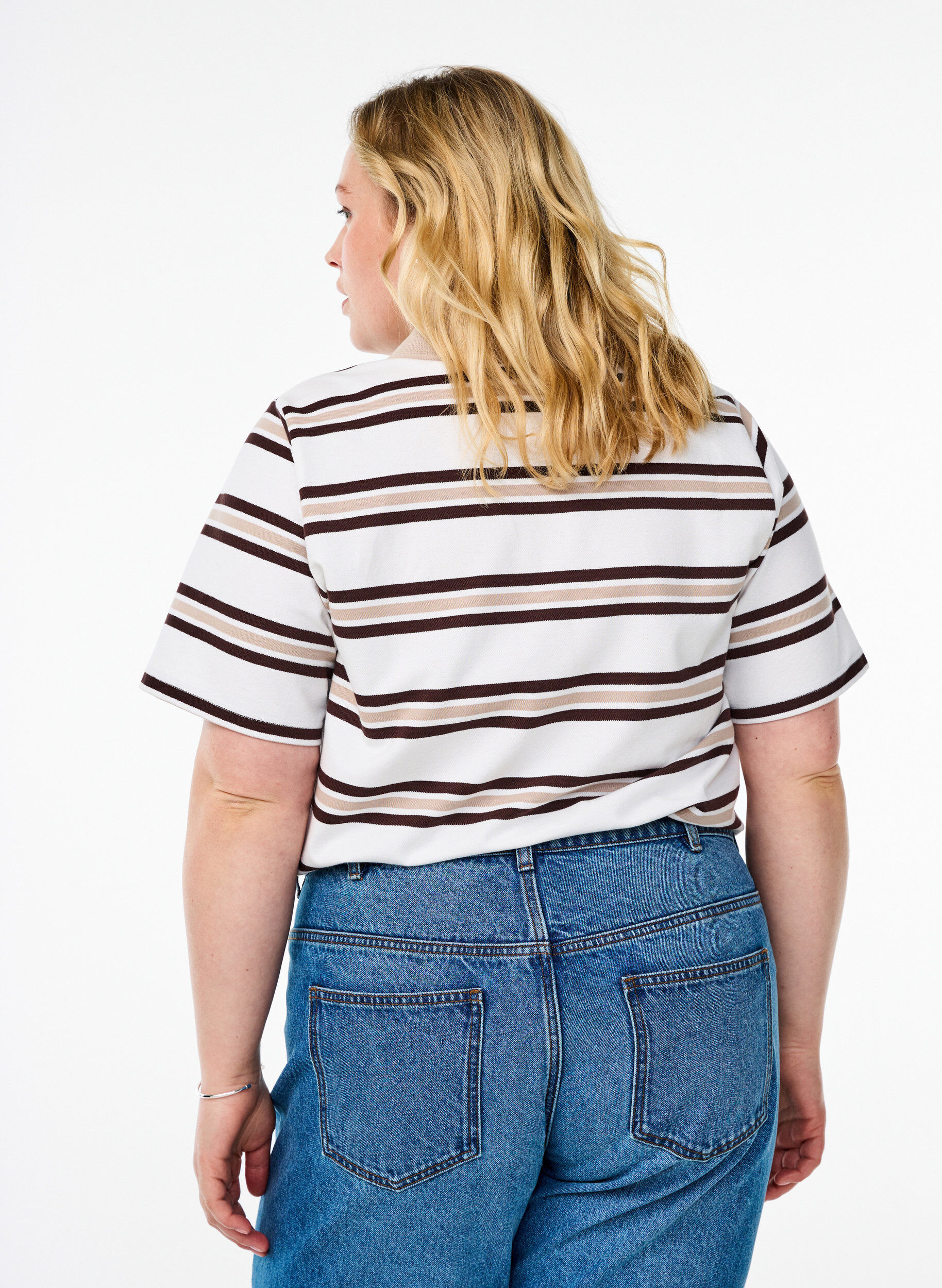 Zizzi Kort&aelig;rmet poloshirt, Vanilla, Model image number 2